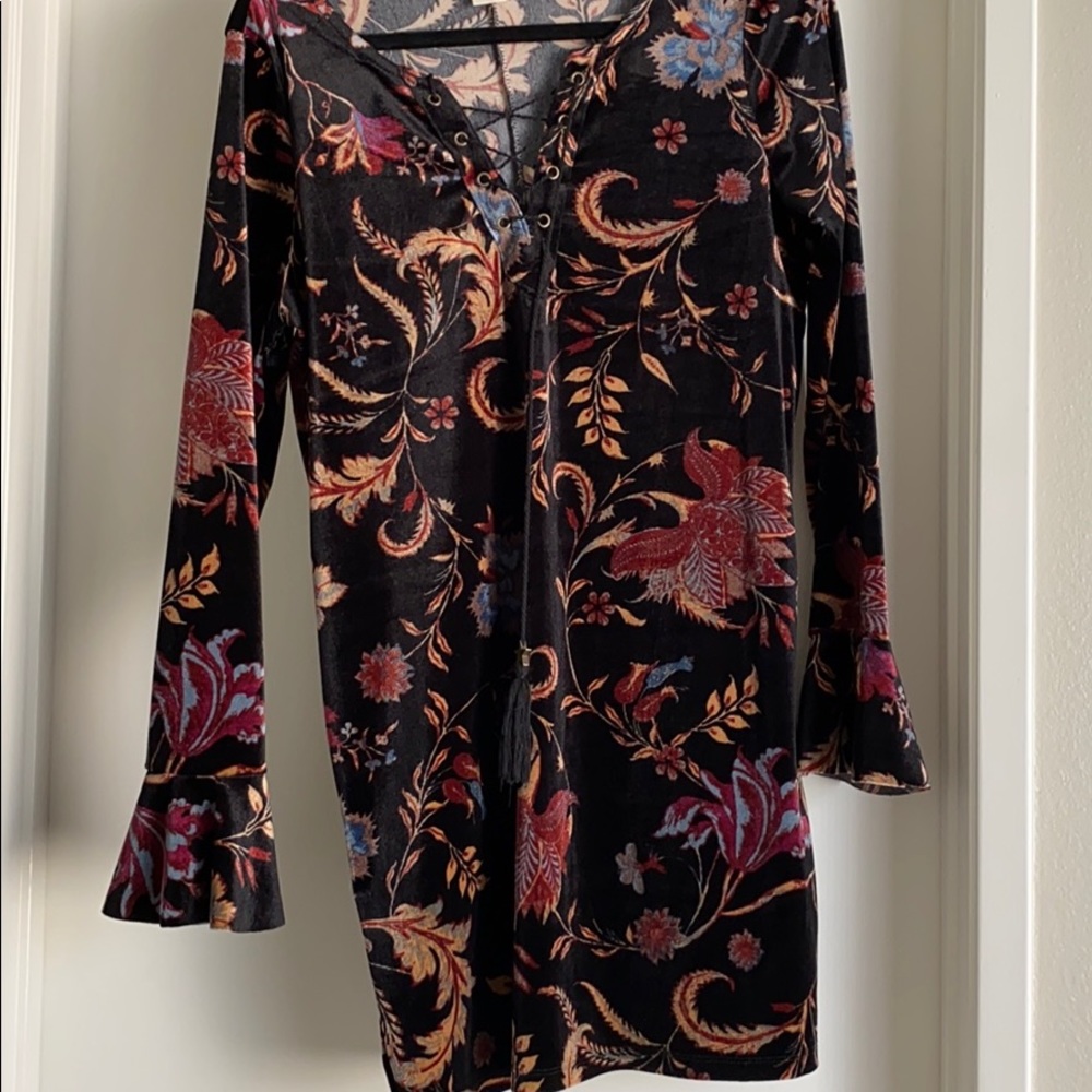 Black floral velvet dress